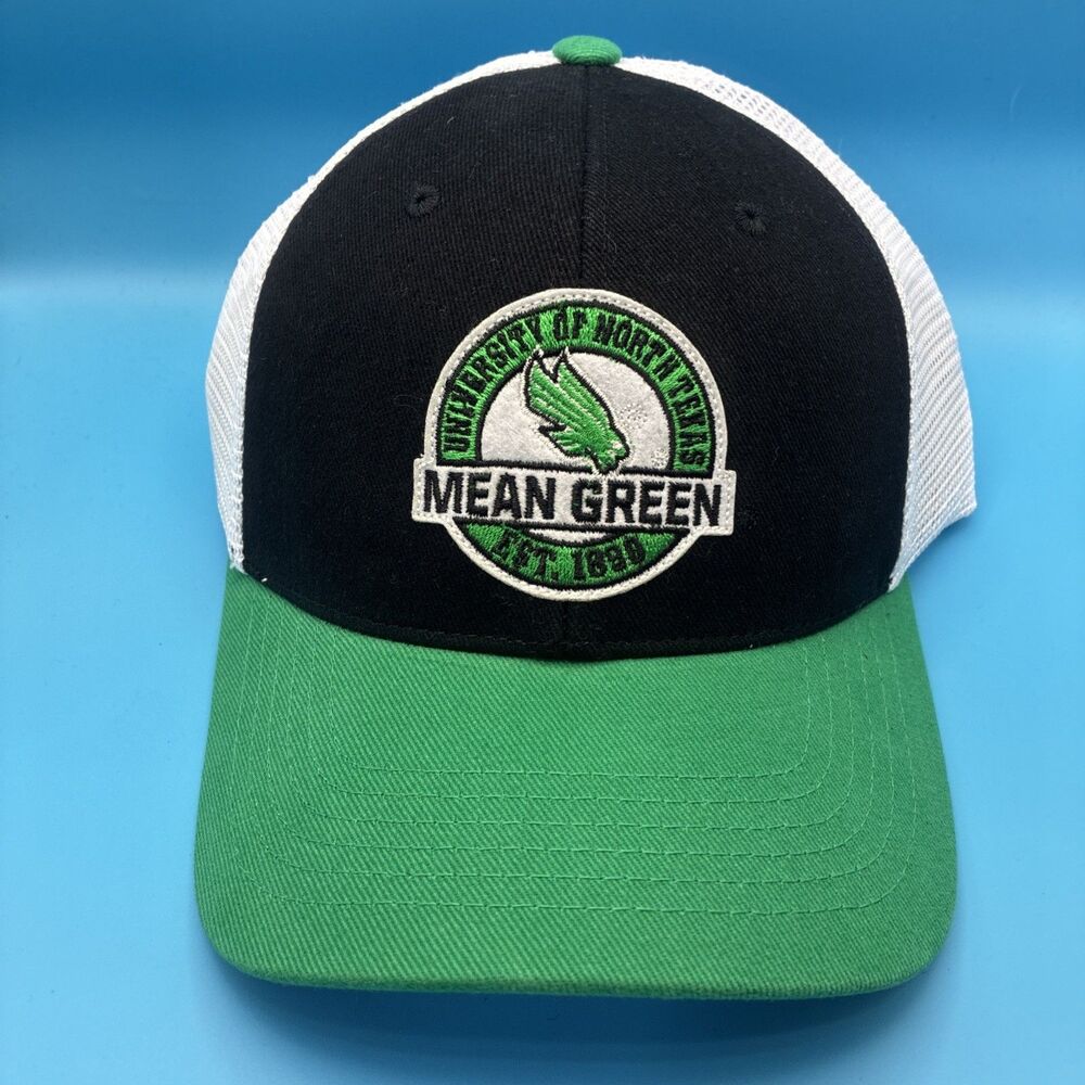 North Texas Mean Green Hat Cap Snap Back Adjustable Trucker Black White NCAA NWT